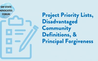 2 pager image ppl Text reads: Project Priority Lists, Disadvantaged Community Definitions, and Principal Forgiveness. There is a graphic of a clipboard with a checklist and pencil.